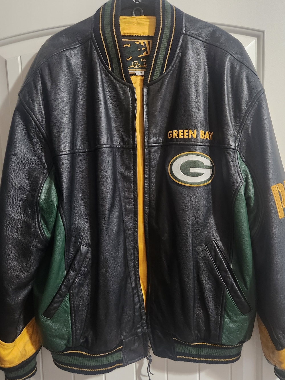 Vintage Green Bay Leather Varsity Jacket - Black/Green/Gold
